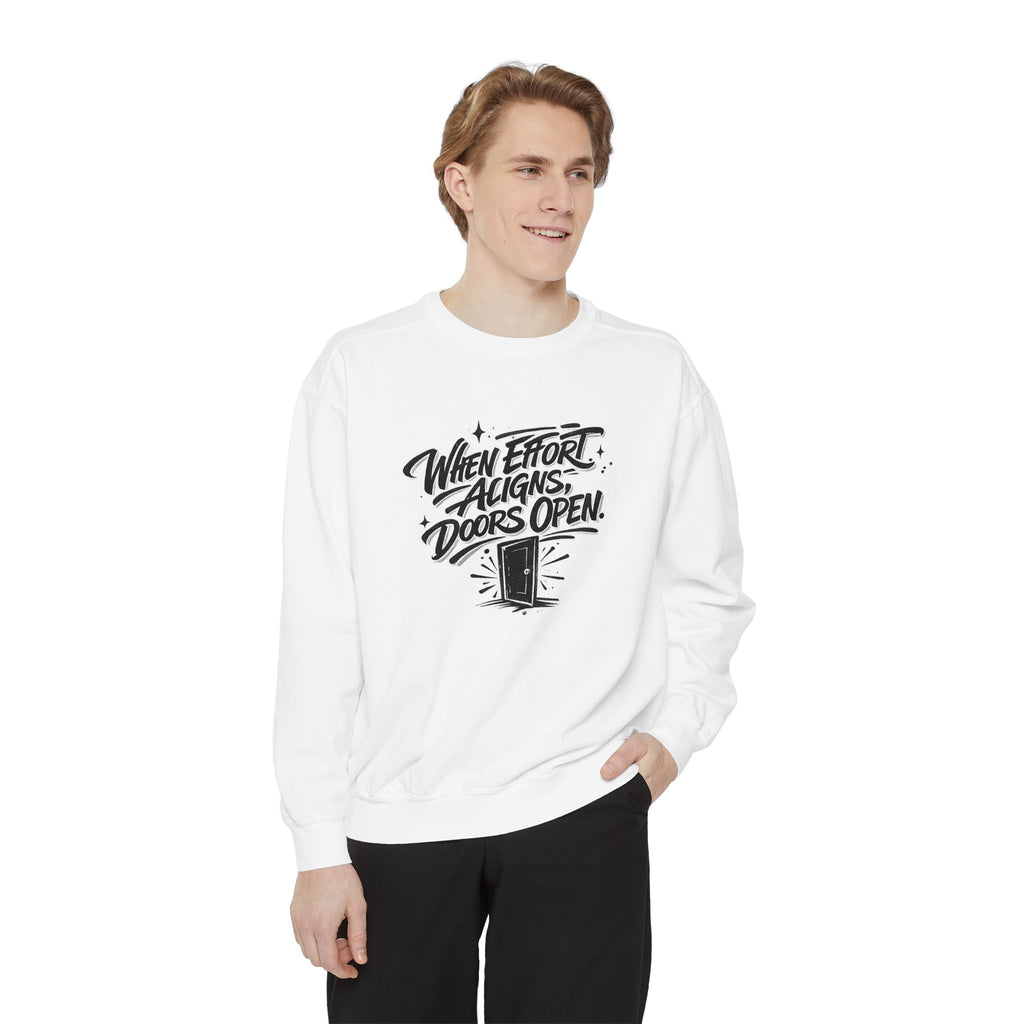 Motivational Sweatshirt — "When Effort Aligns Doors Open" Inspirational Crewneck