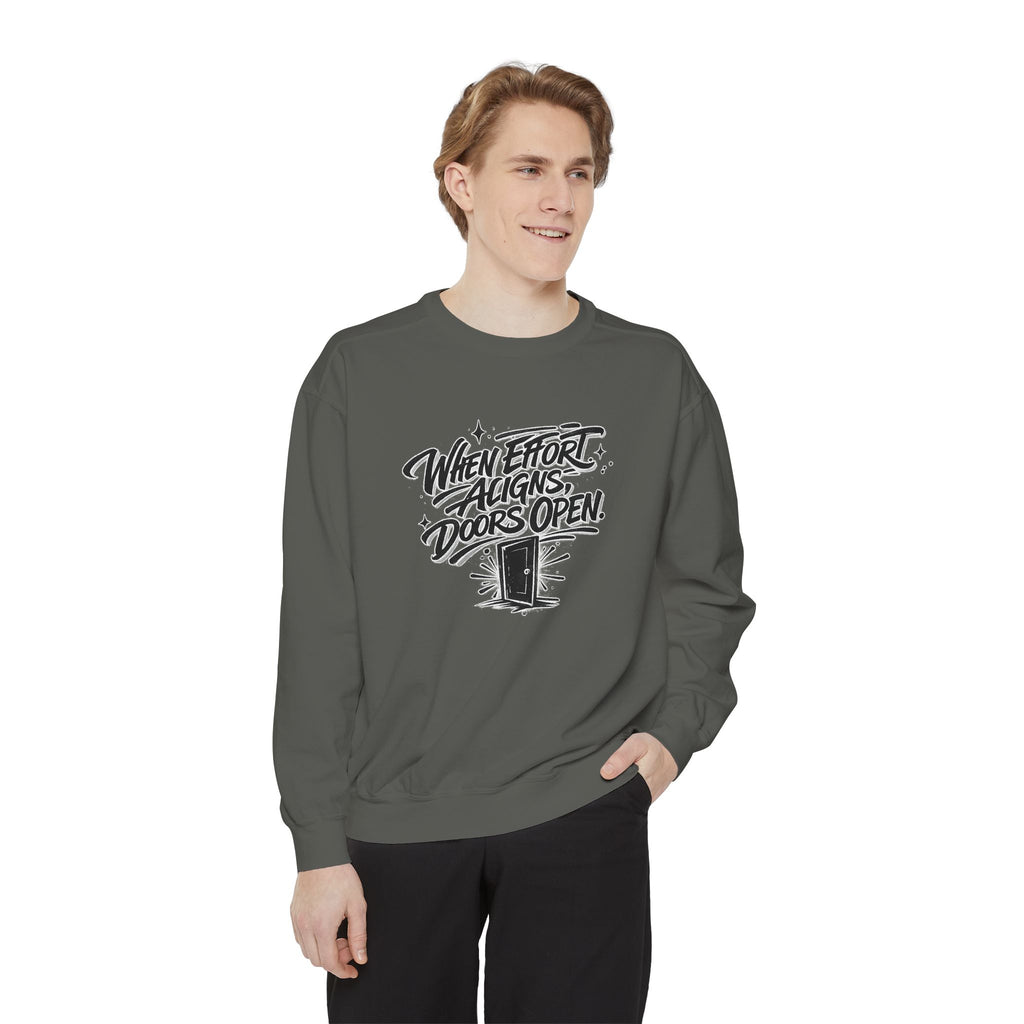 Motivational Sweatshirt — "When Effort Aligns Doors Open" Inspirational Crewneck