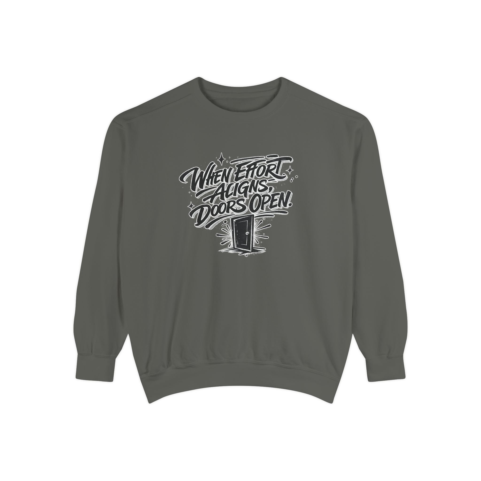 Motivational Sweatshirt — "When Effort Aligns Doors Open" Inspirational Crewneck